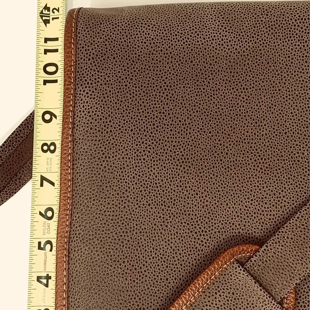Grey Brown Pebbled Messenger Bag Professional Laptop Satchel Adjustable Strap
